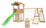 Legetårn komplet Jungle Gym Cottage 2.1 inkl. Climb modul 120 kg sand og grøn rutschebane