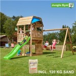 Legetårn komplet Jungle Gym Barn inkl. Swing module x'tra, 120 kg sand og grøn rutschebane
