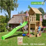 Legetårn Jungle Gym Cubby m/grøn rutschebane og120 kg sand