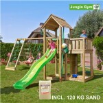 Legetårn komplet Jungle Gym Mansion inkl. Climb module x'tra, 120 kg sand og grøn rutschebane
