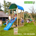 Legetårn komplet Jungle Gym Farm inkl. Climb module x'tra, 120 kg sand og blå rutschebane