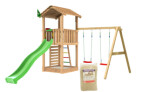 Legetårn komplet Jungle Gym Cottage 2.1 inkl. Swing modul 120 kg sand og grøn rutschebane