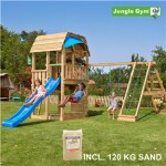 Legetårn komplet Jungle Gym Barn inkl. Climb module x'tra, 120 kg sand og blå rutschebane