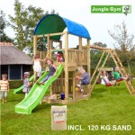 Legetårn komplet Jungle Gym Farm inkl. Climb module x'tra, 120 kg sand og grøn rutschebane