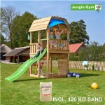 Legetårn komplet Jungle Gym Barn inkl. 120 kg sand og grøn rutschebane