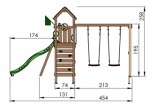 Legetårn Jungle Gym Safari m/2-Swing Module 200 og mørkegrøn rutsjebane