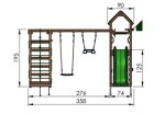 Legetårn komplet Jungle Gym Cocoon med klatrestativ, 2 gynger og mørkegrøn rutsjebane