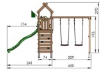 Legetårn Jungle Gym Nomad m/2-Swing Module 200 og mørkegrøn rutsjebane