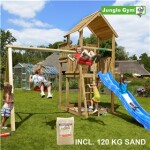 Legetårn komplet Jungle Gym Palace inkl. Swing module x'tra, 120 kg sand og blå rutschebane