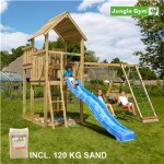 Legetårn komplet Jungle Gym Palace inkl. Climb module x'tra, 120 kg sand og blå rutschebane