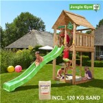 Legetårn komplet Jungle Gym Cabin inkl. 120 kg sand og grøn rutschebane