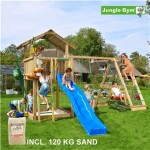 Legetårn komplet Jungle Gym Chalet inkl. Climb module x'tra, 120 kg sand og blå rutschebane