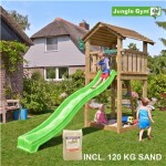 Legetårn komplet Jungle Gym Cottage inkl. 120 kg sand og grøn rutschebane