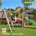 Legetårn Jungle Gym Cubby m/2-Swing Module 220, grøn rutschebane og 120 kg sand